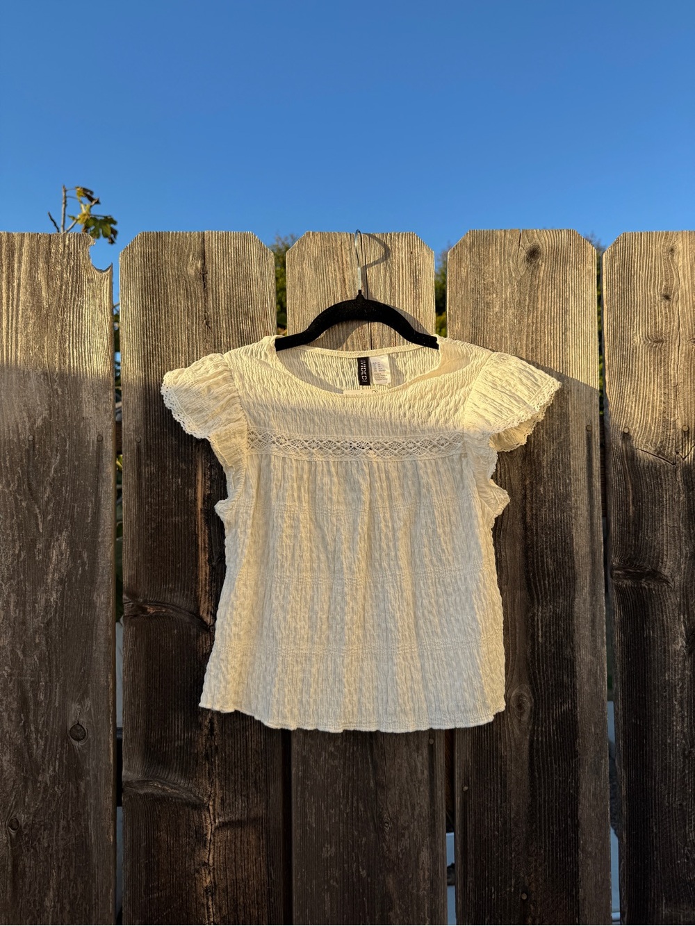 H&M Cream Lace Yoke Flutter Sleeve Blouse